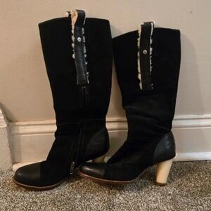 Elegant Black and Cream Heeled Boots